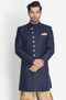 VASTRAMAY Men's Dark Blue Silk Blend Sherwani Only Top
